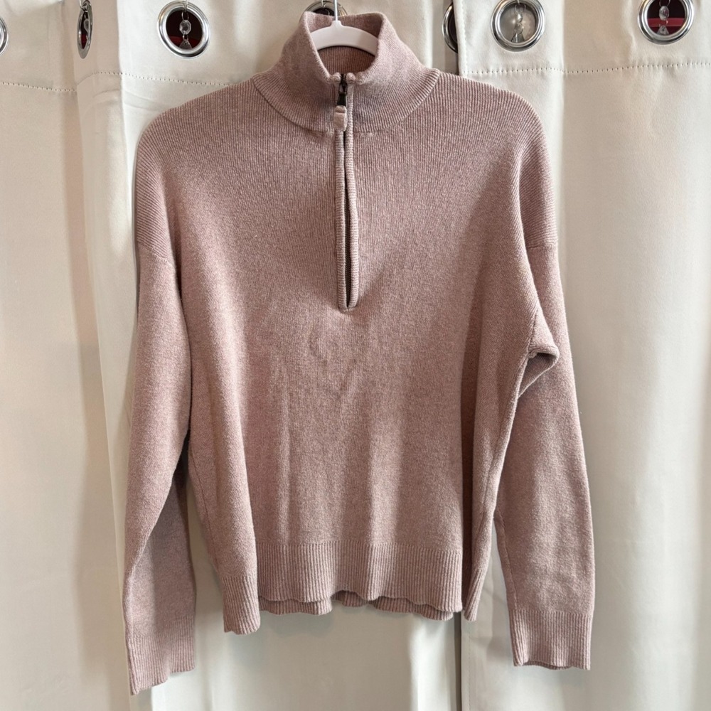Monrow Sweater Cashmere Blend Oversized  XL 1/2 Zip Quiet Luxury‎ Preppy 19296